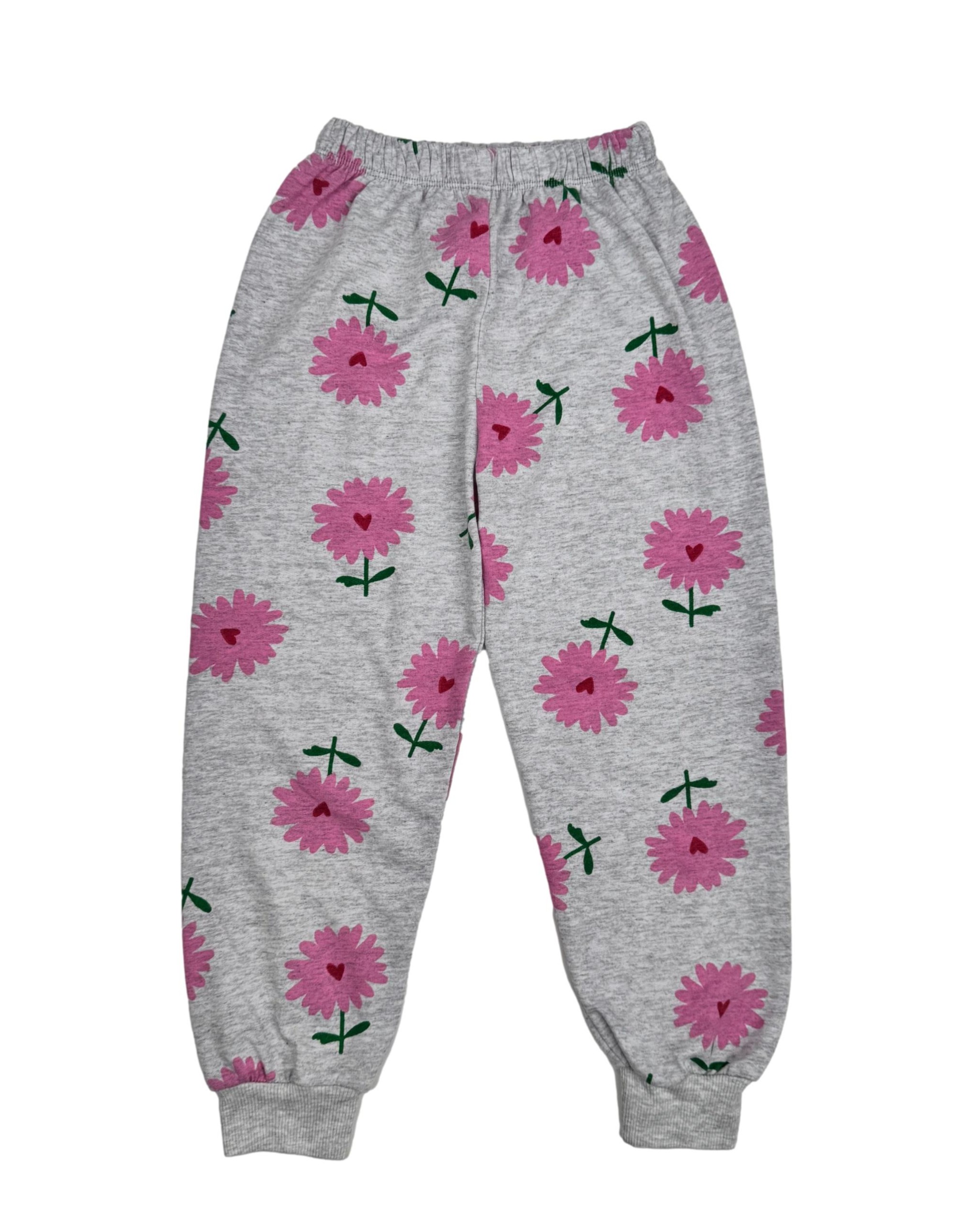Pilkos gėlėtos vaikiškos kelnės, 7m.