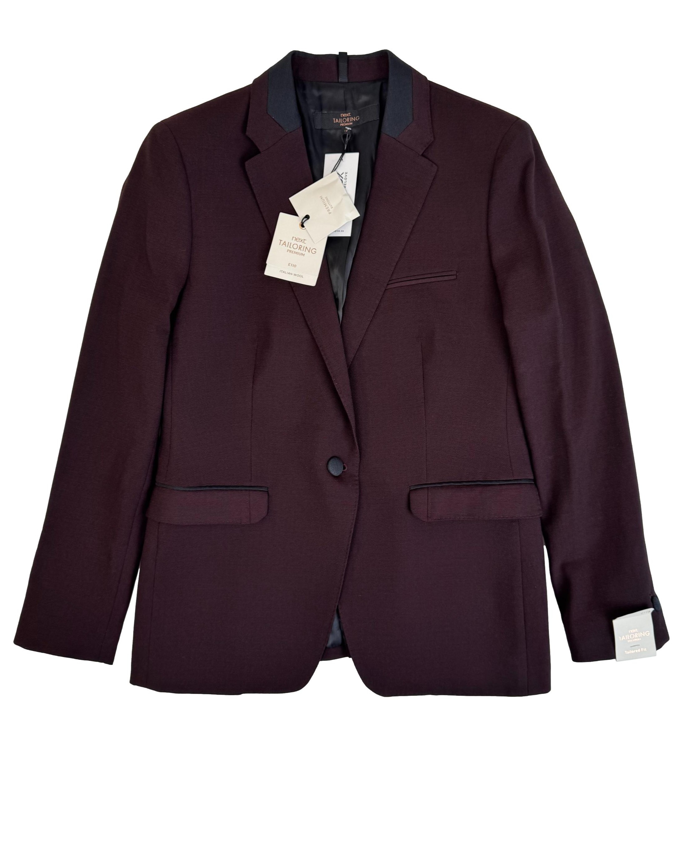 Bordo spalvos vilnos mišinio NEXT švarkas, M, NAUJAS